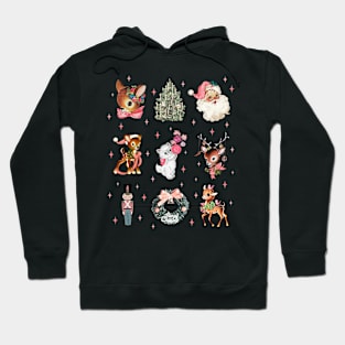 Retro Pink Cute Reindeer Santa Christmas Collage Hoodie